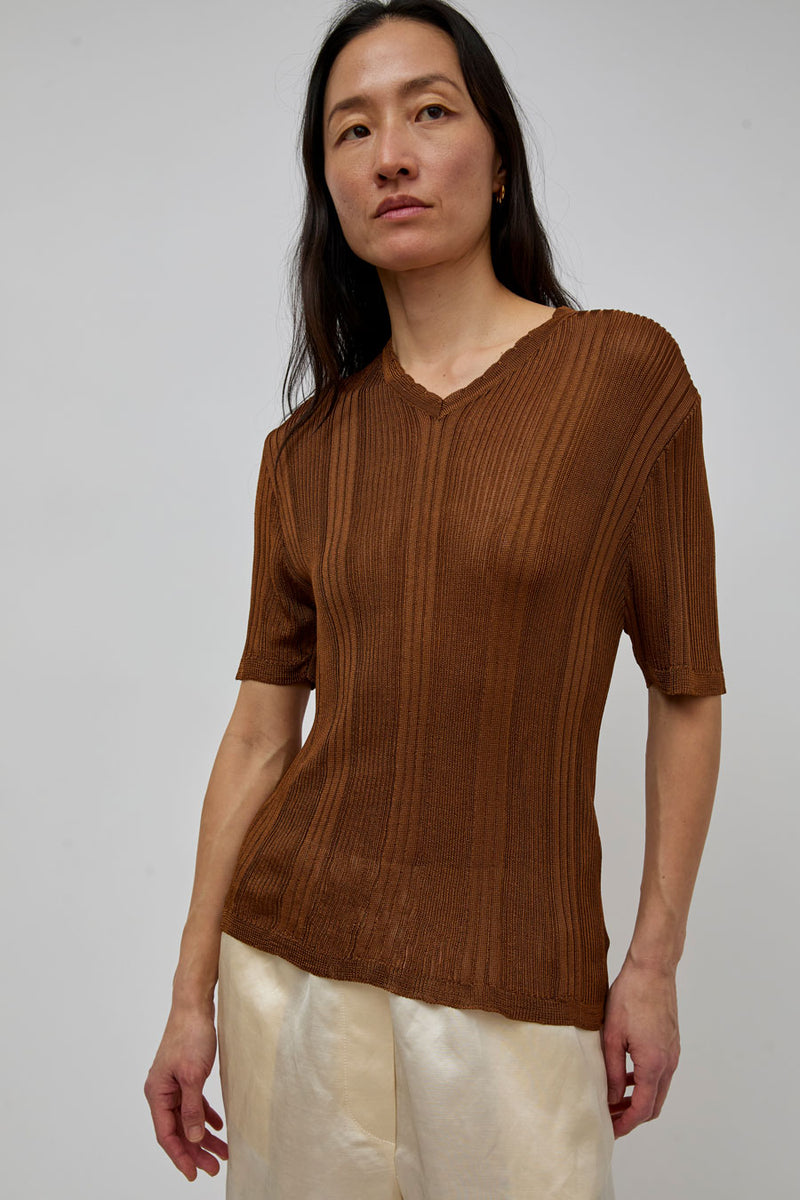 CORDERA Ribbed Knit T-Shirt in Tobacco