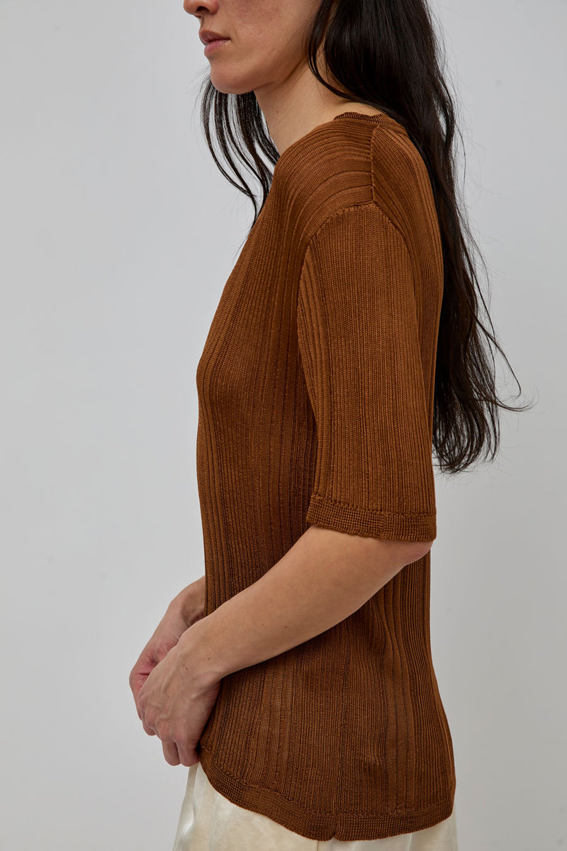 CORDERA Ribbed Knit T-Shirt in Tobacco
