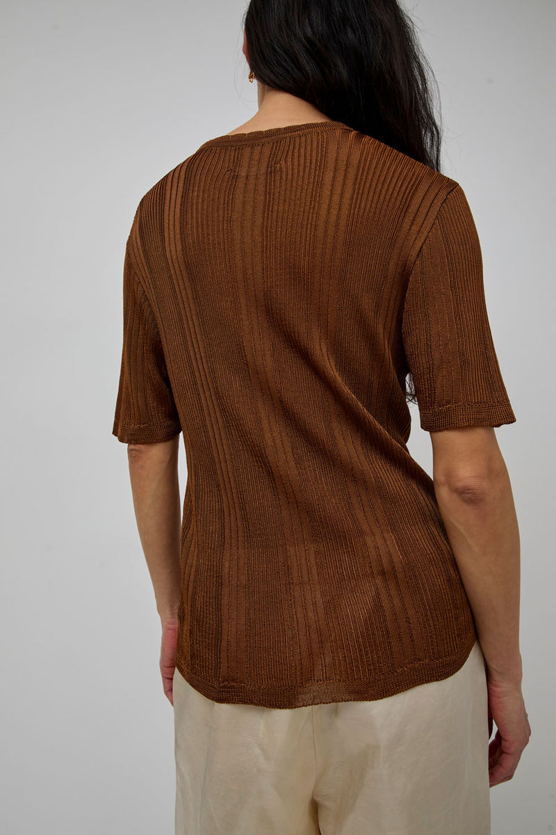 CORDERA Ribbed Knit T-Shirt in Tobacco