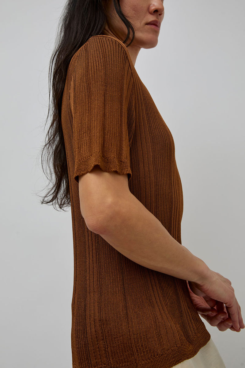 CORDERA Ribbed Knit T-Shirt in Tobacco