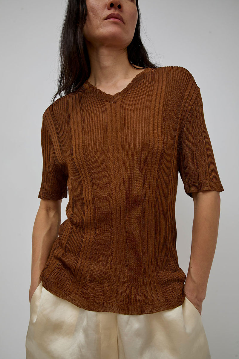 CORDERA Ribbed Knit T-Shirt in Tobacco