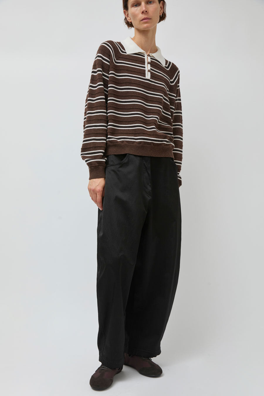 CORDERA Satin Curved Pants in Black
