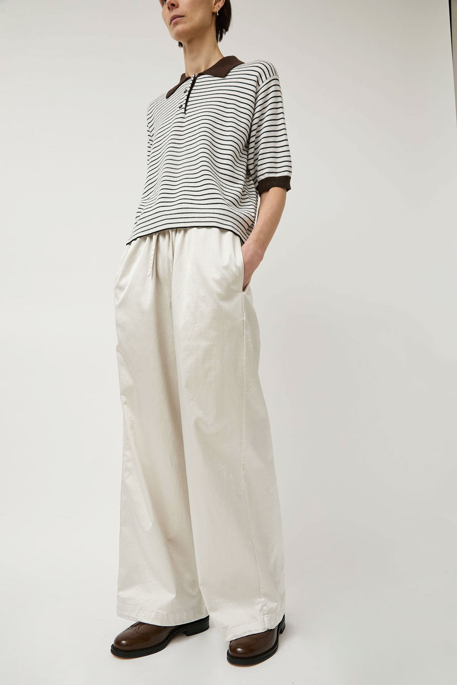 CORDERA Satin Drawstring Pants in Perla