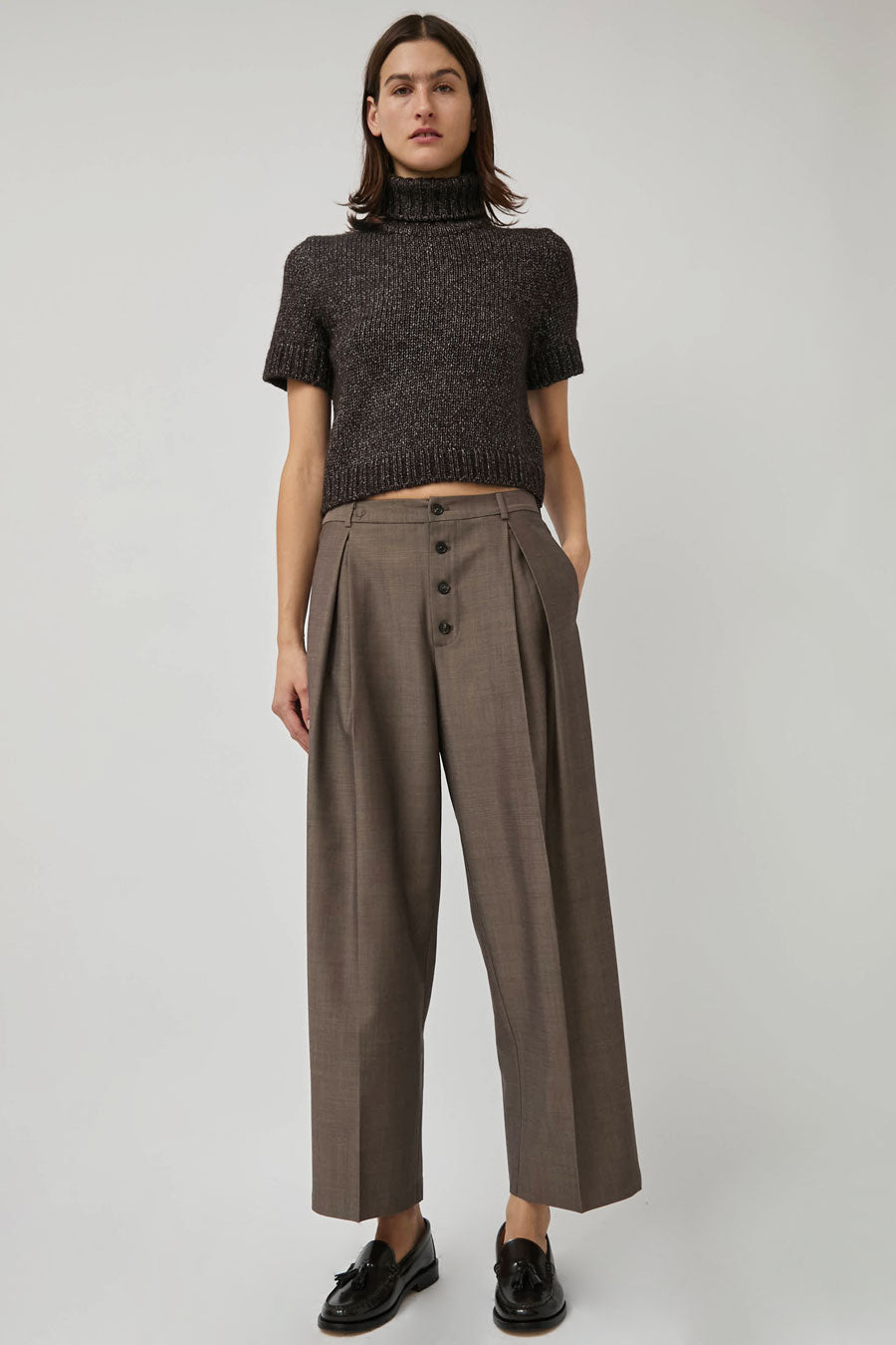 CORDERA Tailoring Mohair Buttoned Pants in Smoke Brown