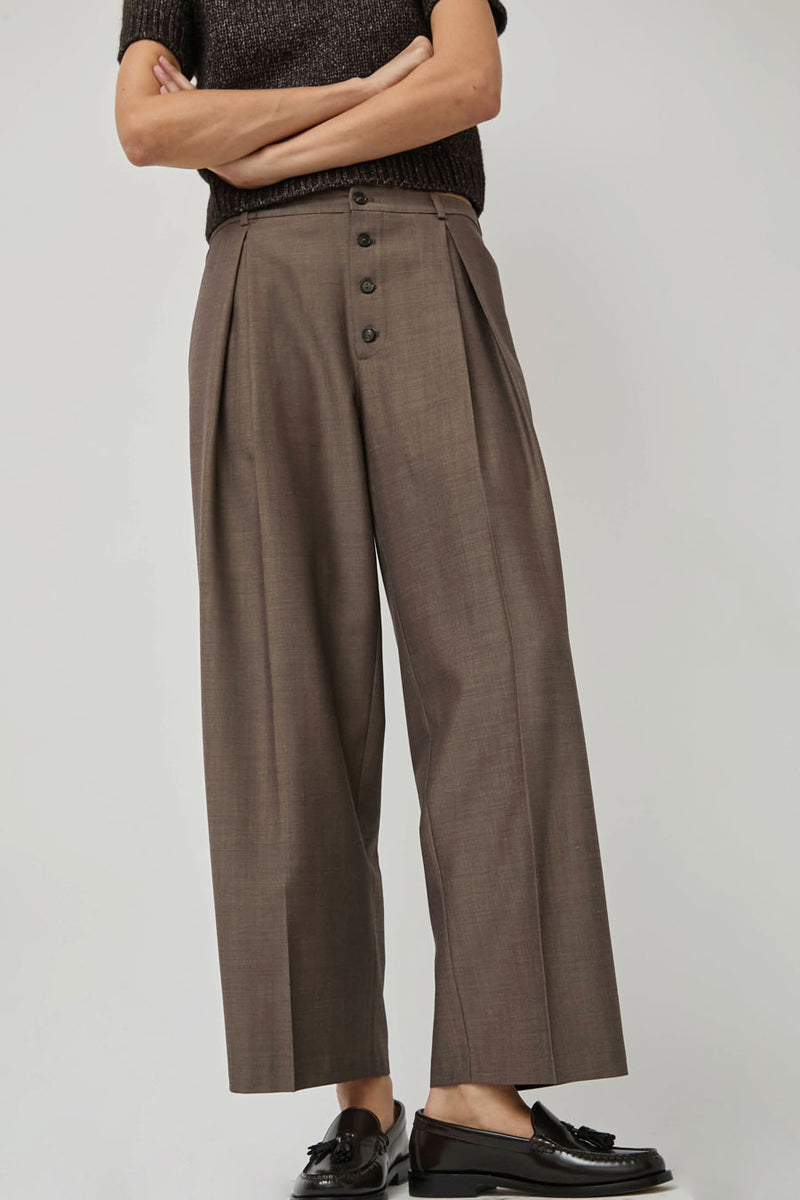 CORDERA Tailoring Mohair Buttoned Pants in Smoke Brown