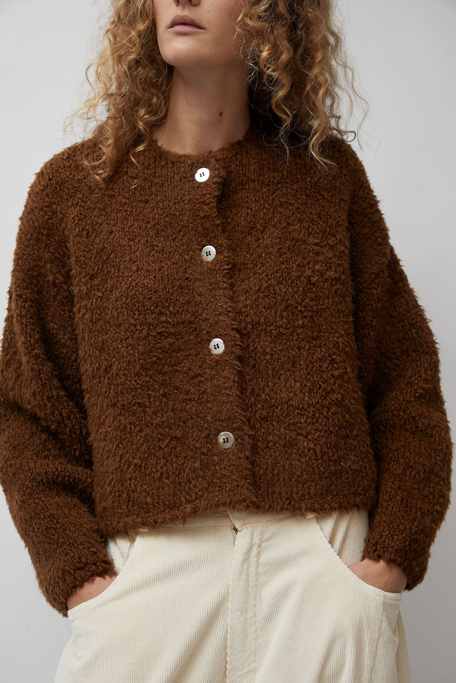 CORDERA Teddy Cropped Cardigan in Acorn