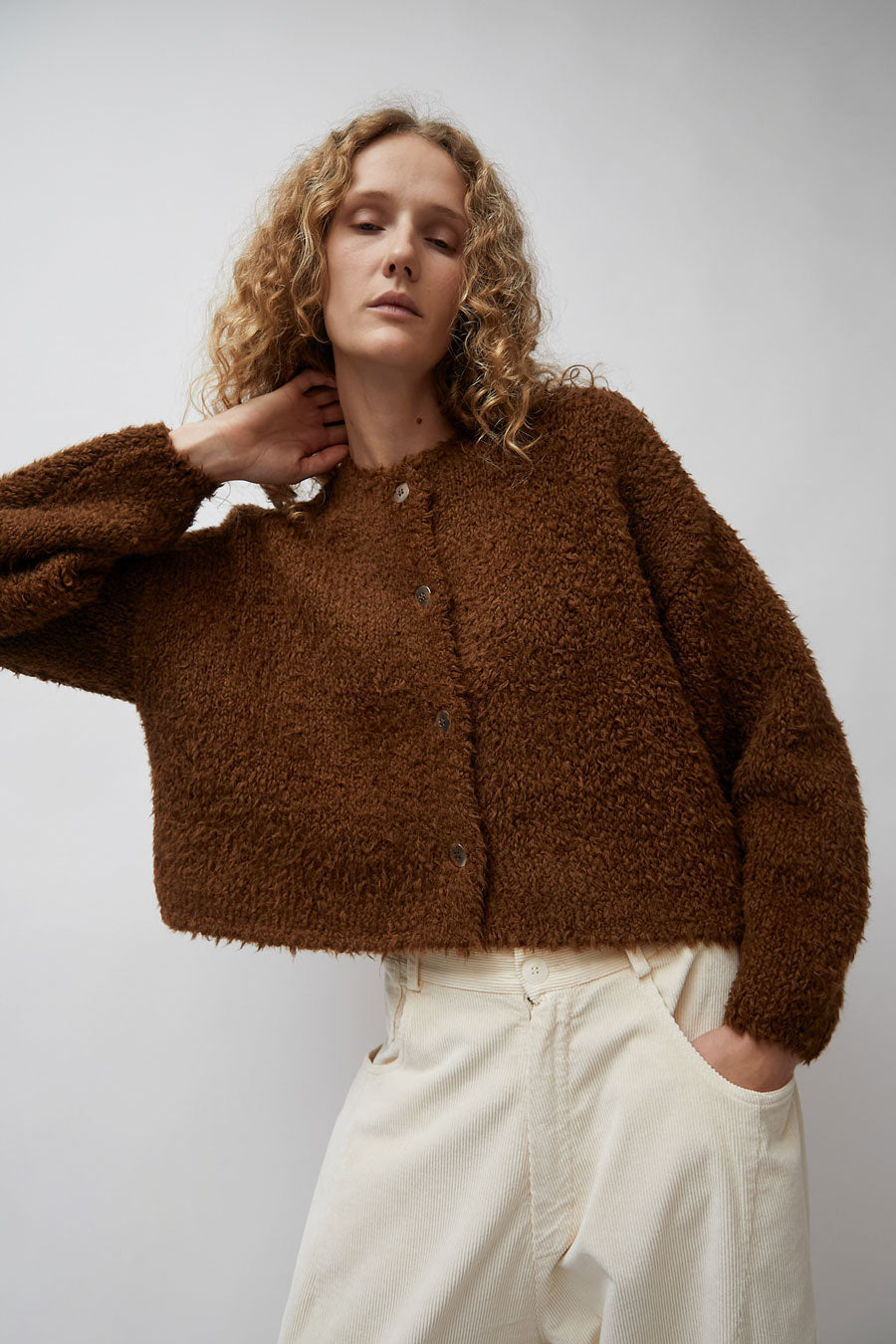 CORDERA Teddy Cropped Cardigan in Acorn