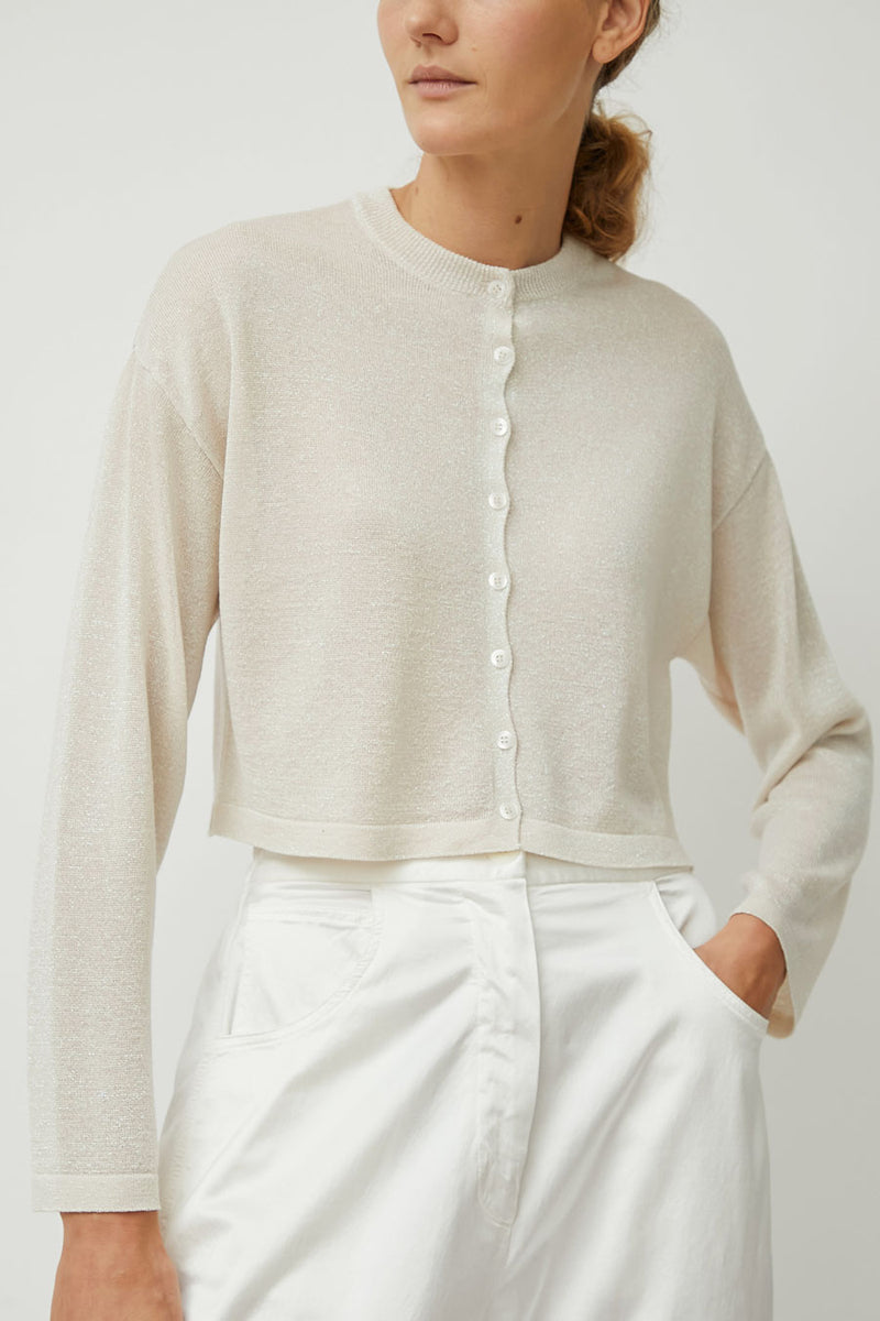 CORDERA Viscose Shimmery Cardigan in White