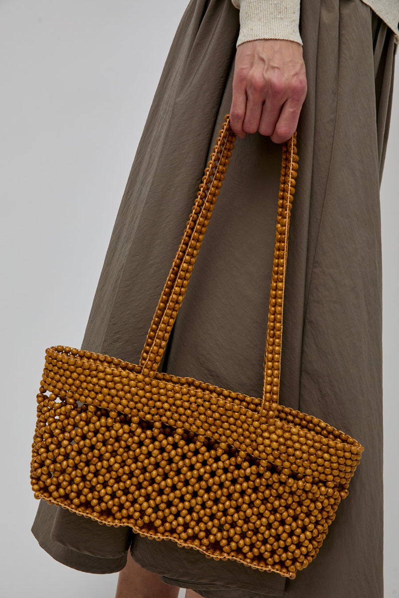 CORDERA Wooden Beads Mini Bag in Ochre