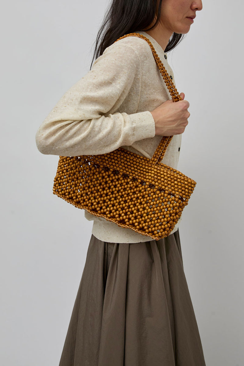 CORDERA Wooden Beads Mini Bag in Ochre