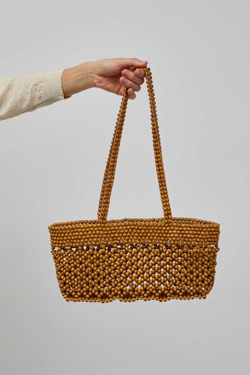CORDERA Wooden Beads Mini Bag in Ochre