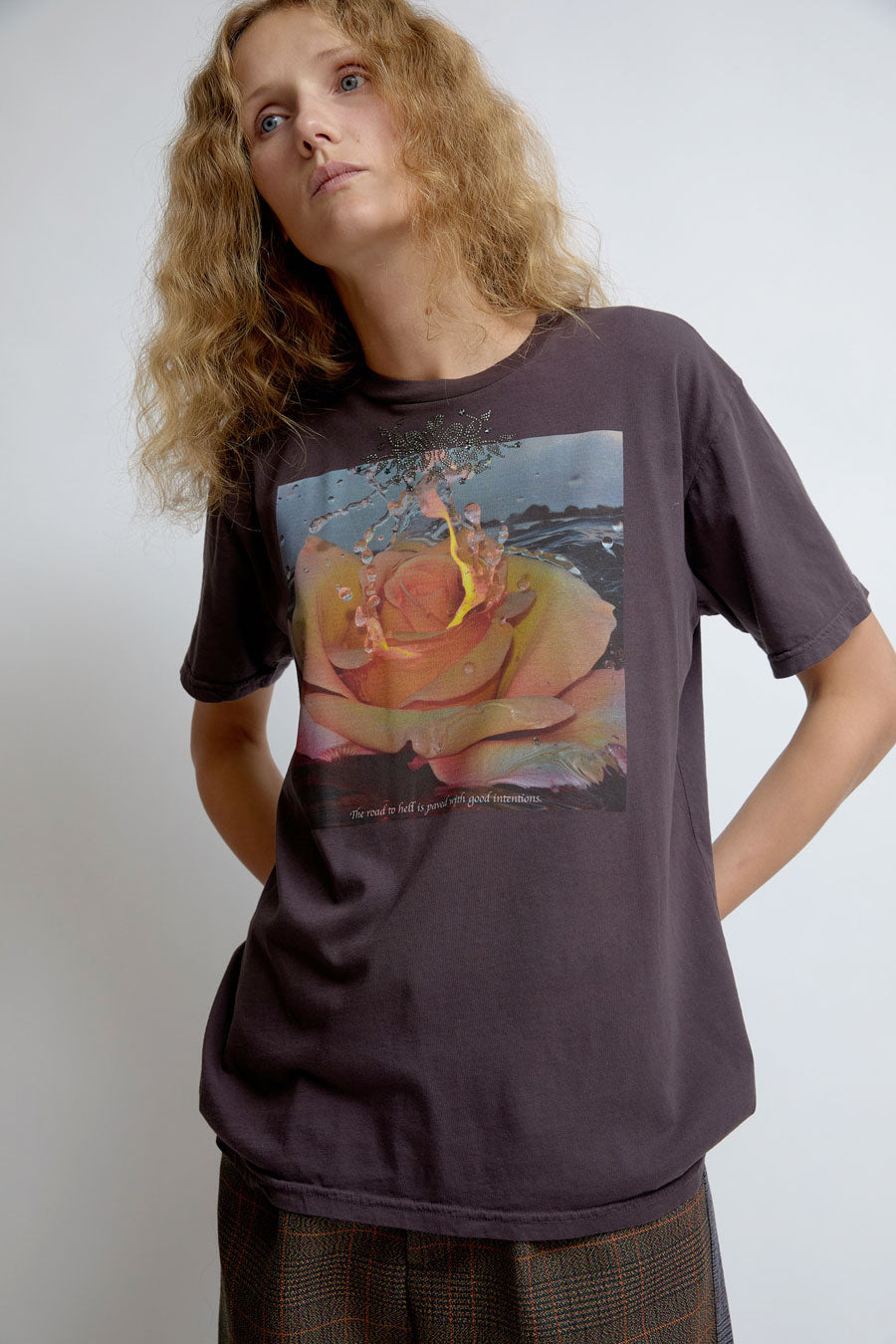 Collina Strada Rhinestone Graphic Tee in Charcoal Intentions