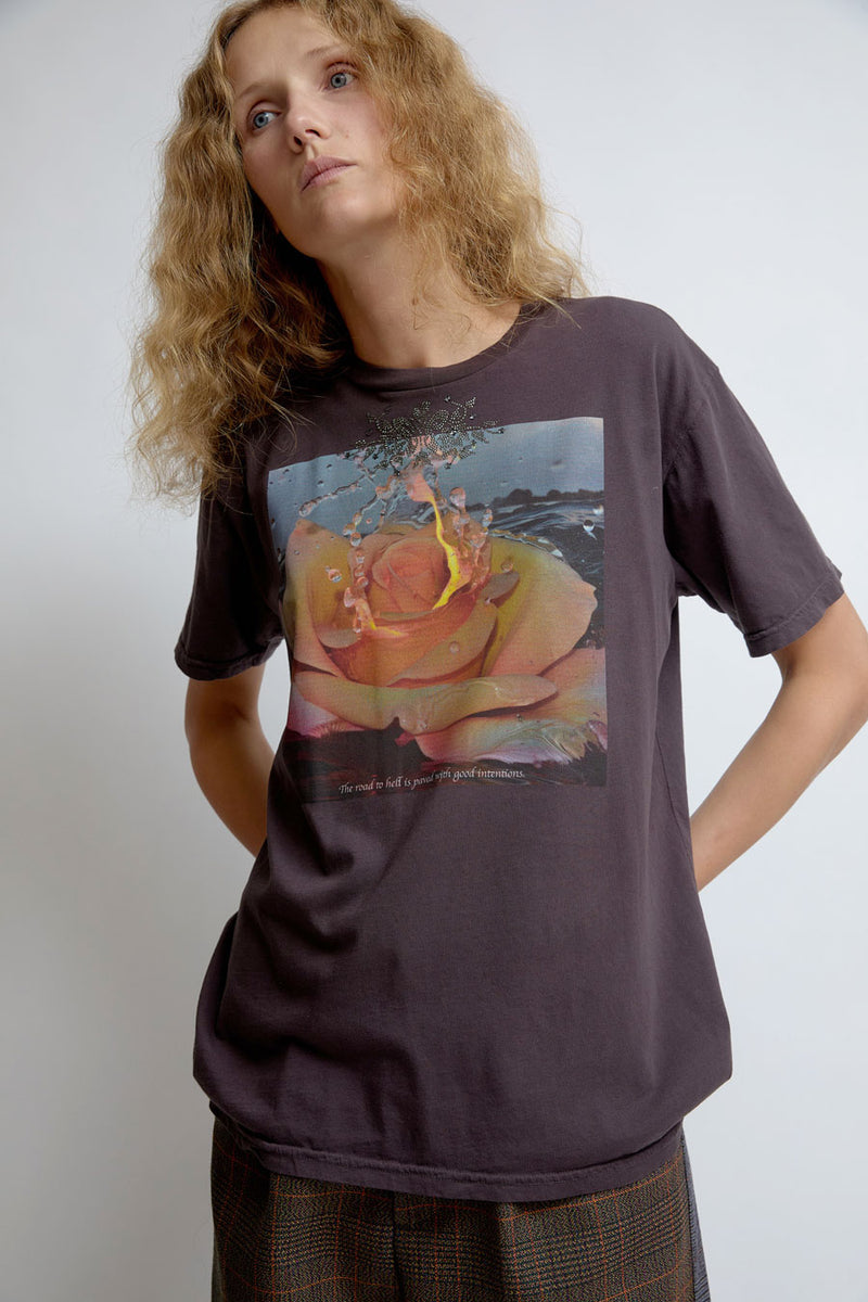 Collina Strada Rhinestone Graphic Tee in Charcoal Intentions