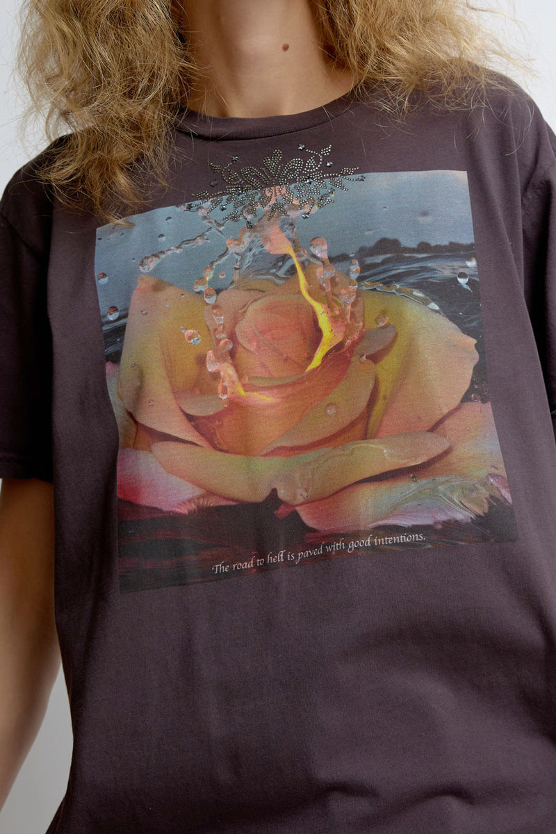 Collina Strada Rhinestone Graphic Tee in Charcoal Intentions