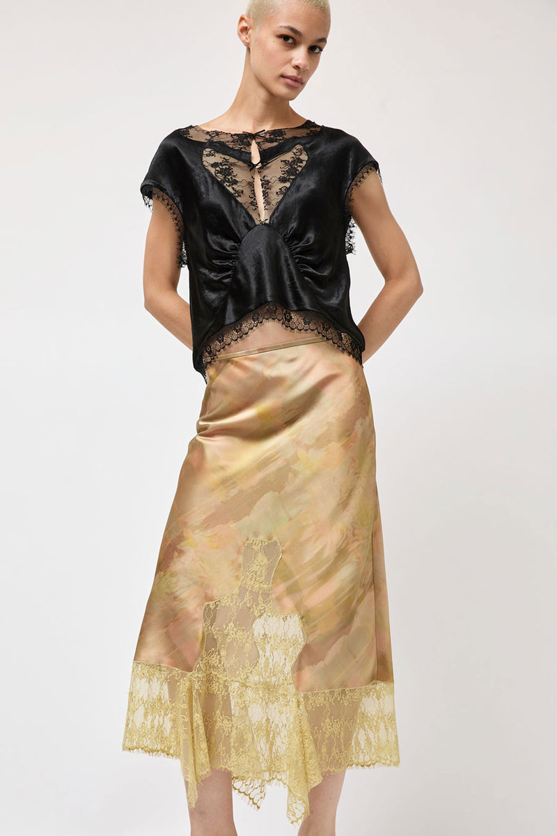 Collina Strada Satin Hiss Skirt in Olive Gua Sha