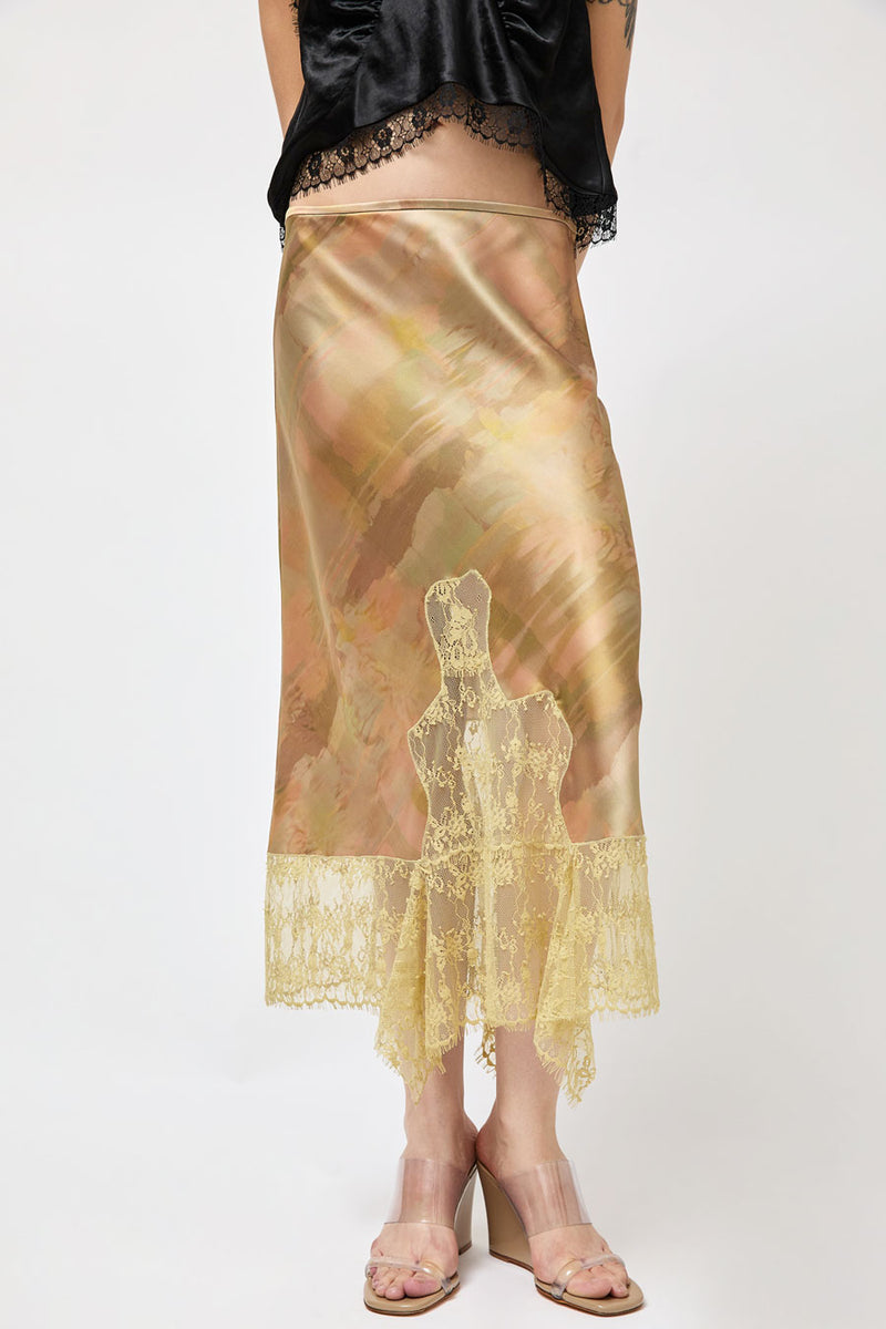 Collina Strada Satin Hiss Skirt in Olive Gua Sha
