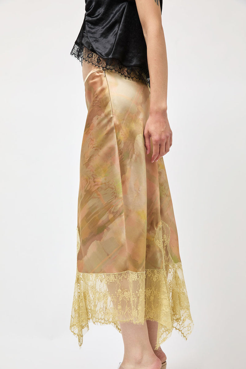 Collina Strada Satin Hiss Skirt in Olive Gua Sha