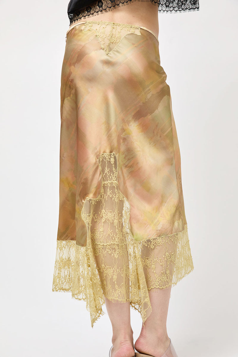 Collina Strada Satin Hiss Skirt in Olive Gua Sha