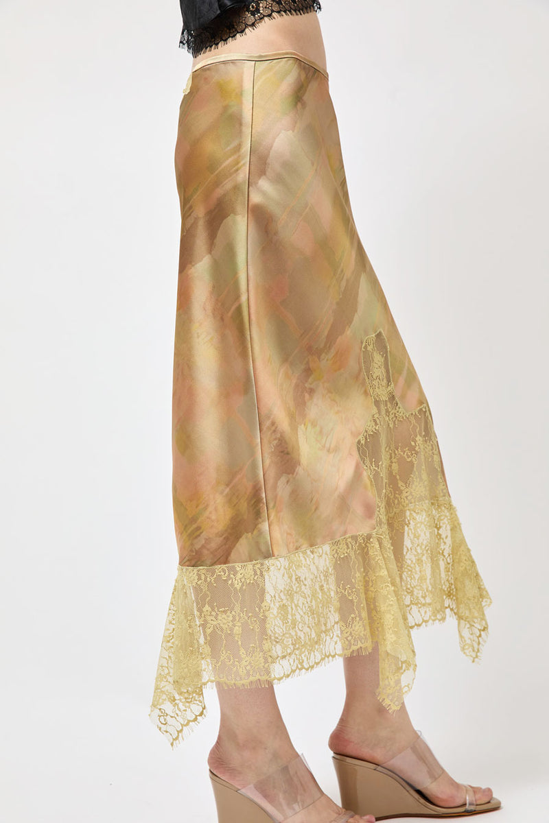Collina Strada Satin Hiss Skirt in Olive Gua Sha