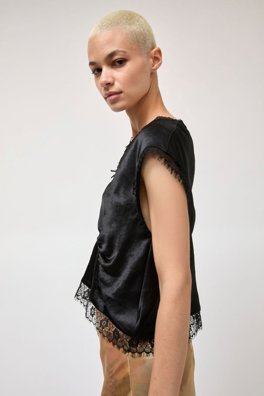 Collina Strada Satin Waterlily Top in Black