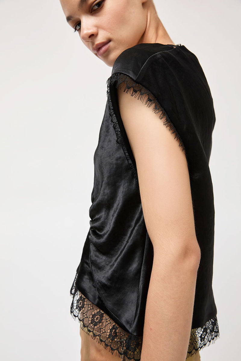 Collina Strada Satin Waterlily Top in Black