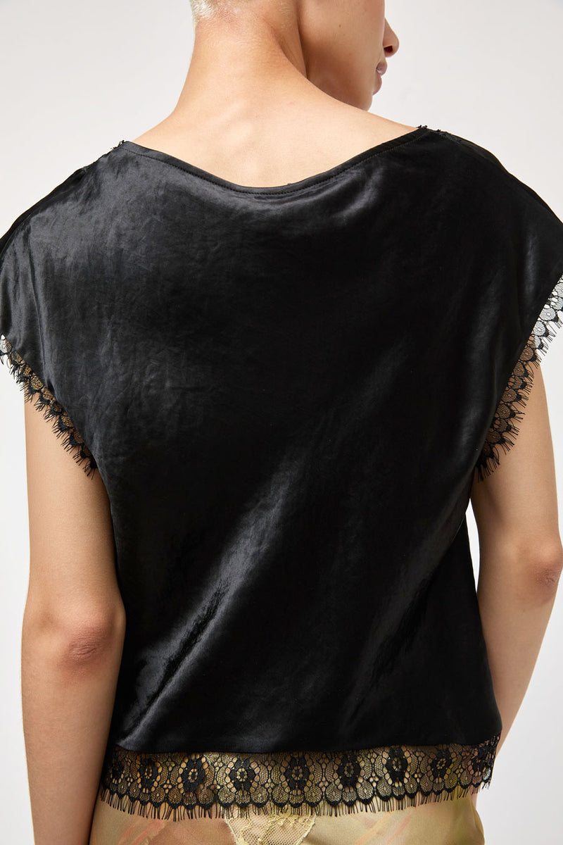 Collina Strada Satin Waterlily Top in Black