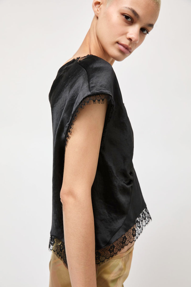 Collina Strada Satin Waterlily Top in Black