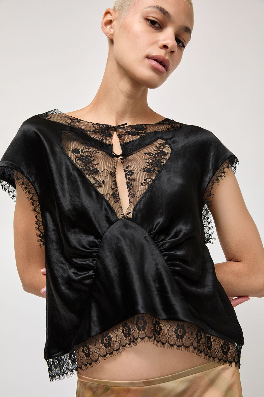Collina Strada Satin Waterlily Top in Black