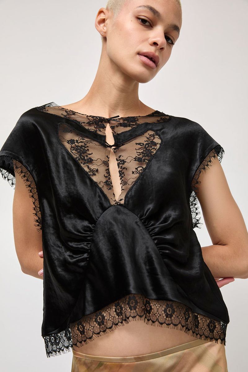 Collina Strada Satin Waterlily Top in Black