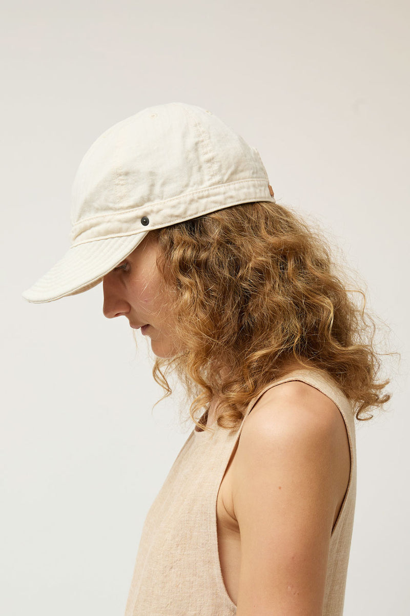 DECHO Herringbone Shallow Kome Cap with Sunshade in Ivory