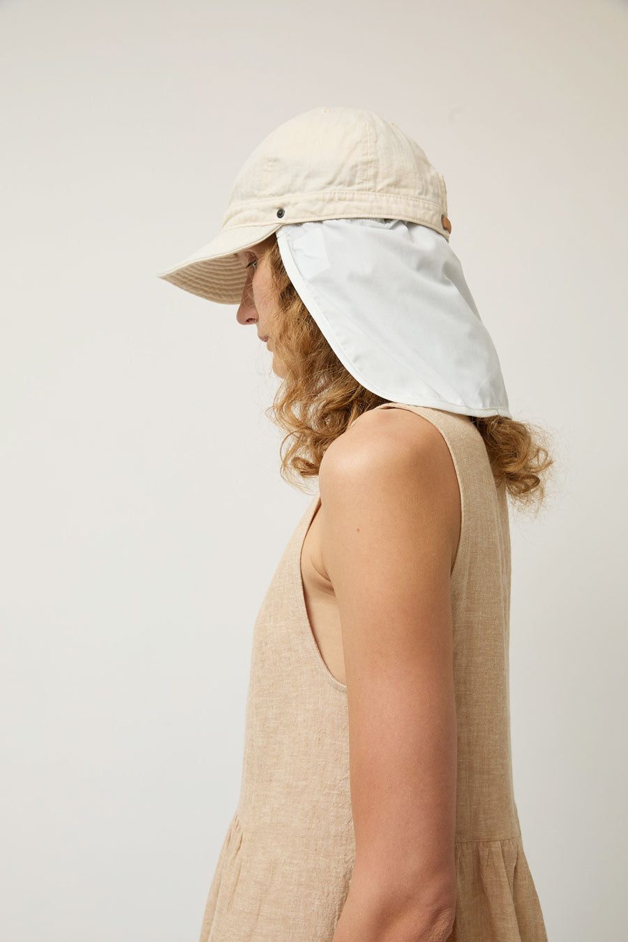 DECHO Herringbone Shallow Kome Cap with Sunshade in Ivory