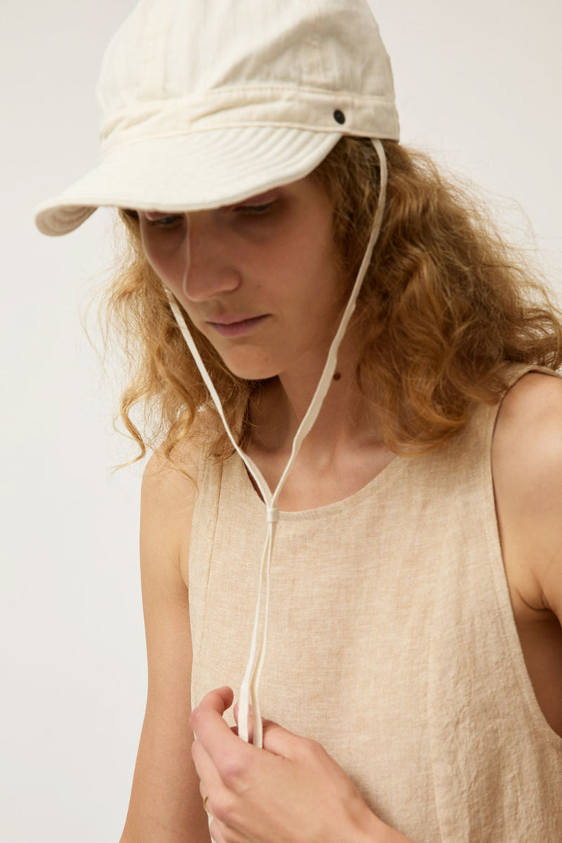 DECHO Herringbone Shallow Kome Cap with Sunshade in Ivory
