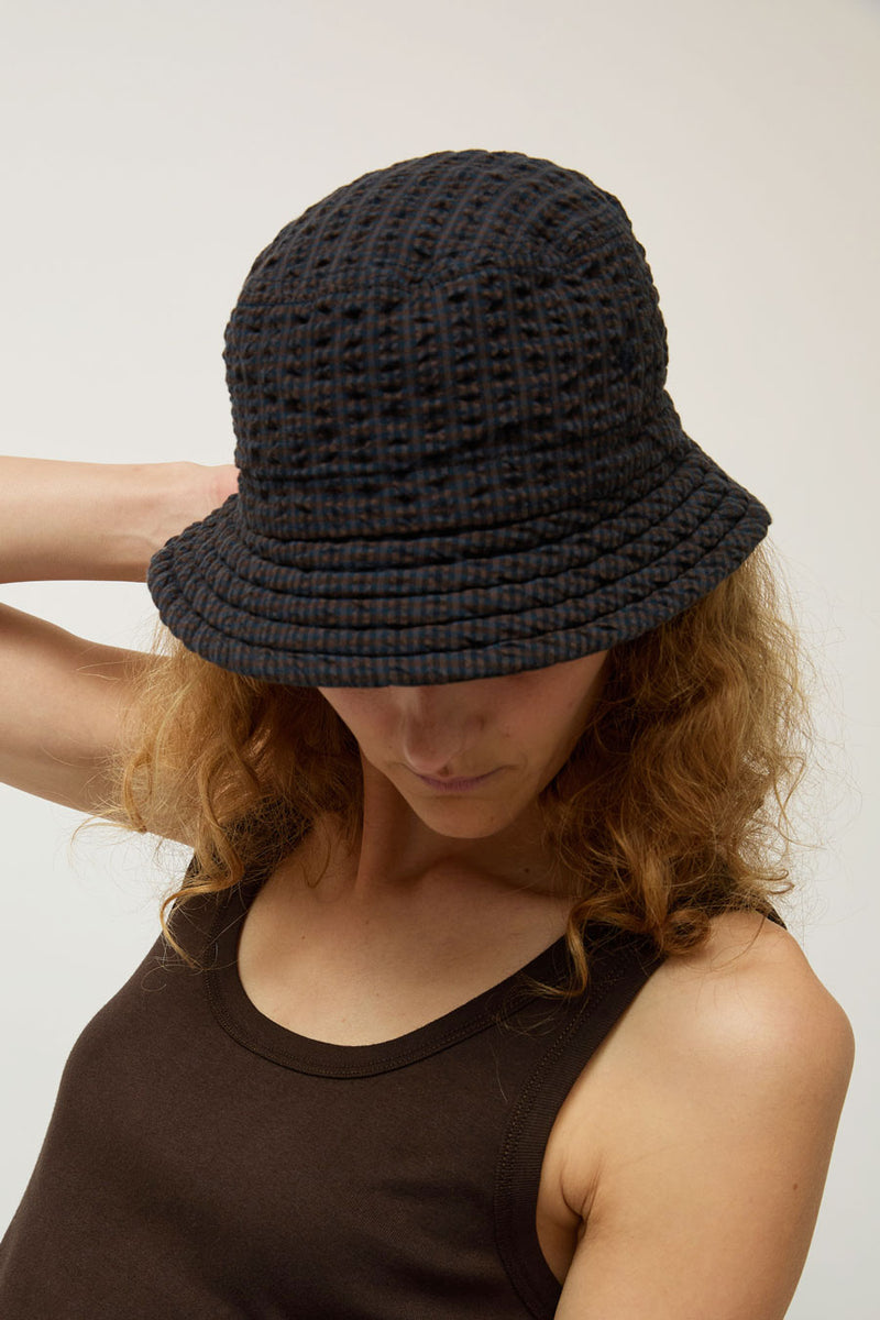 DECHO Quilted Reversible Bucket Hat in Brown and Navy