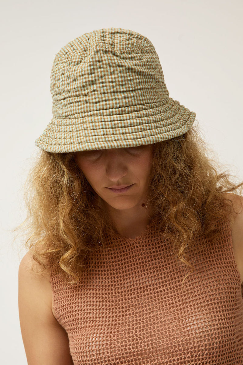 DECHO Quilted Reversible Bucket Hat in Sage and Beige