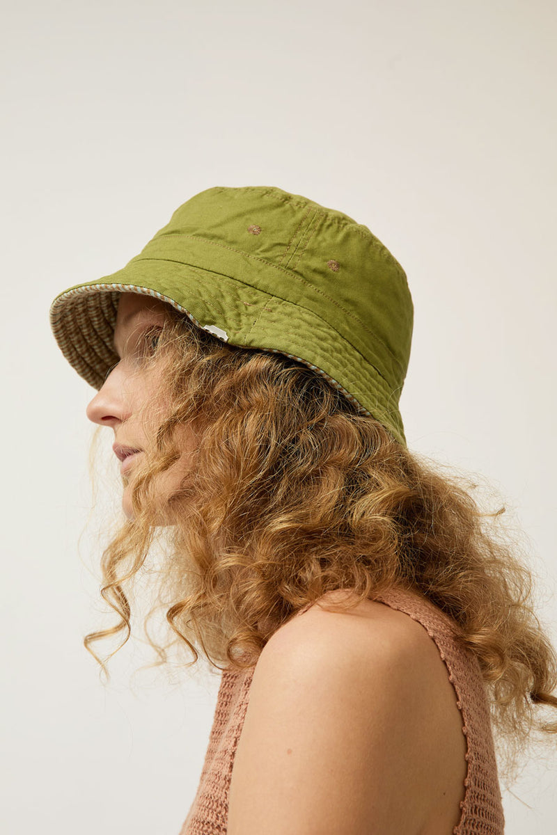 DECHO Quilted Reversible Bucket Hat in Sage and Beige