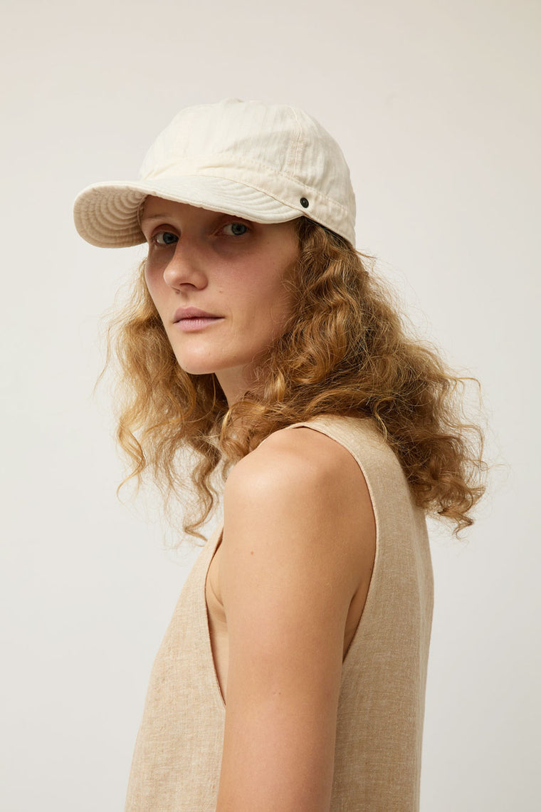 DECHO Herringbone Shallow Kome Cap with Sunshade in Ivory
