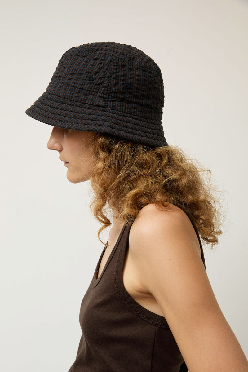 DECHO Quilted Reversible Bucket Hat in Brown and Navy