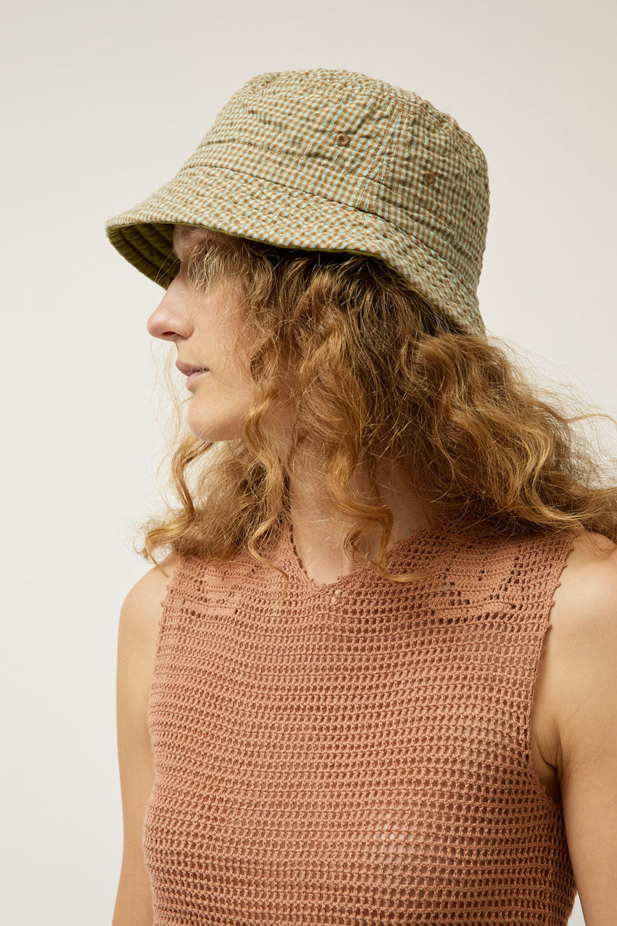 DECHO Quilted Reversible Bucket Hat in Sage and Beige