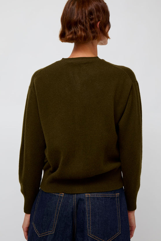 &Daughter Ada Crewneck Cardigan in Military Green