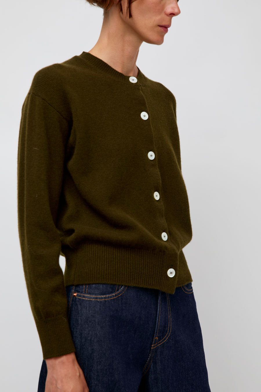 &Daughter Ada Crewneck Cardigan in Military Green