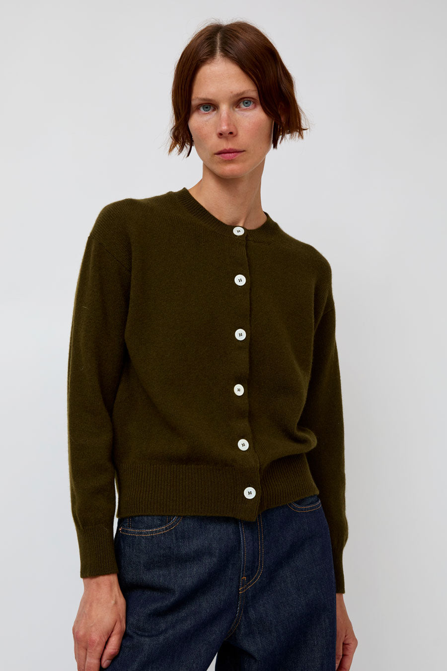 &Daughter Ada Crewneck Cardigan in Military Green