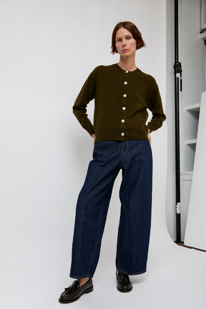 &Daughter Ada Crewneck Cardigan in Military Green