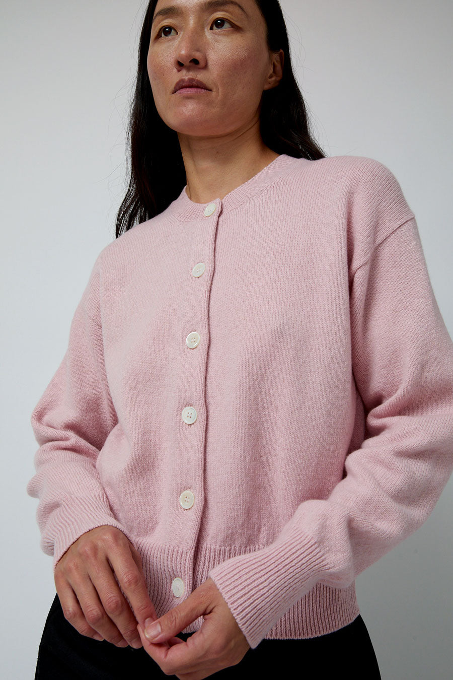 &Daughter Ada Crewneck Cardigan in Pink