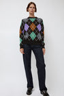 &Daughter Argyle Slouch Crewneck in Dark Brown with Mint Green