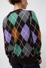 &Daughter Argyle Slouch Crewneck in Dark Brown with Mint Green