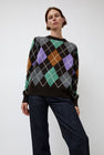 &Daughter Argyle Slouch Crewneck in Dark Brown with Mint Green