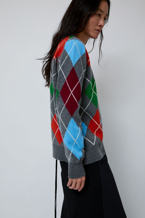 &Daughter Argyle Crewneck Sweater in Derby and Adonis