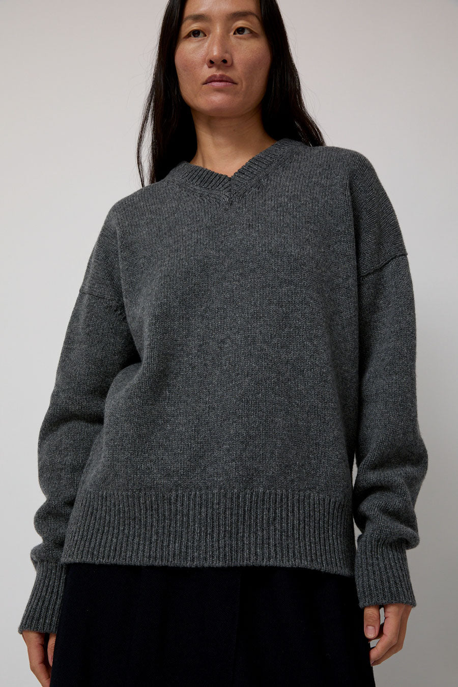 &Daughter Balla Slouch V Neck Sweater in Derby Grey