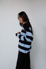 &Daughter Edith Stripe Polo Sweater in Dark Brown and Pale Blue