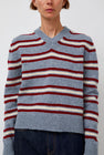 &Daughter Shetland Stripe V-Neck Sweater in Light Blue Stripe